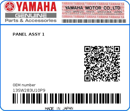 Product image: Yamaha - 13SW283U10P9 - PANEL ASSY 1  0