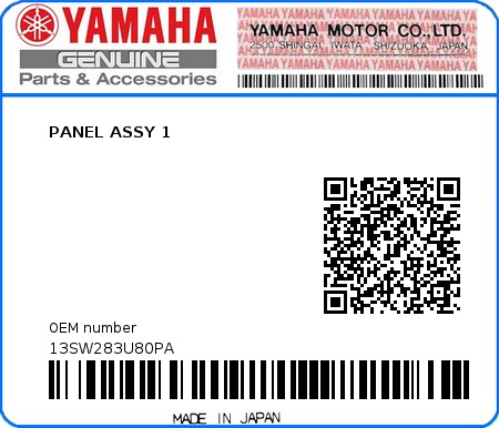 Product image: Yamaha - 13SW283U80PA - PANEL ASSY 1  0