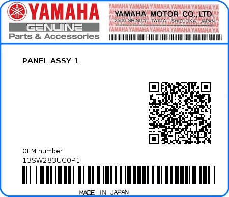 Product image: Yamaha - 13SW283UC0P1 - PANEL ASSY 1  0