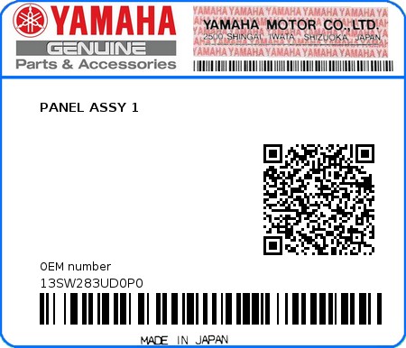 Product image: Yamaha - 13SW283UD0P0 - PANEL ASSY 1  0