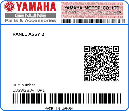 Product image: Yamaha - 13SW283VH0P1 - PANEL ASSY 2  0