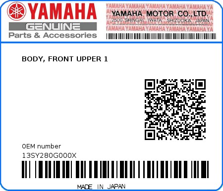 Product image: Yamaha - 13SY280G000X - BODY, FRONT UPPER 1  0