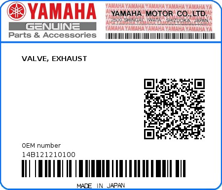 Product image: Yamaha - 14B121210100 - VALVE, EXHAUST  0