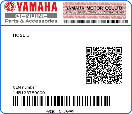 Product image: Yamaha - 14B125780000 - HOSE 3  0