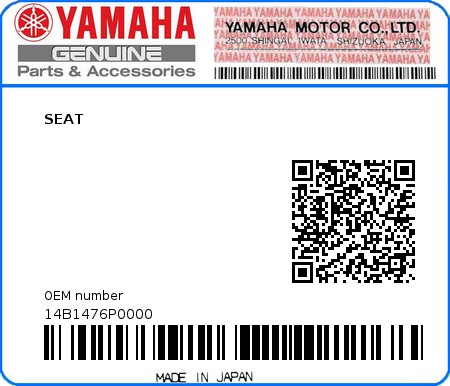 Product image: Yamaha - 14B1476P0000 - SEAT  0