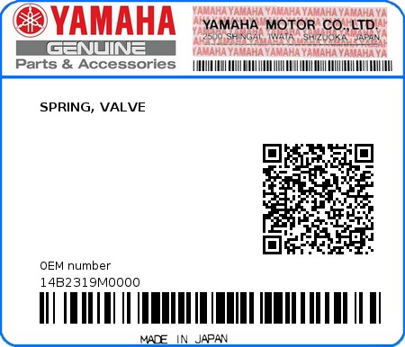 Product image: Yamaha - 14B2319M0000 - SPRING, VALVE  0