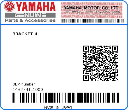 Product image: Yamaha - 14B2741L1000 - BRACKET 4  0