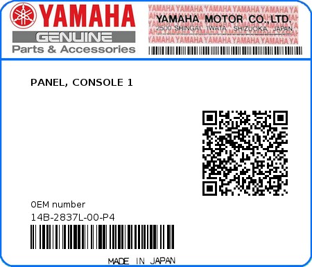 Product image: Yamaha - 14B-2837L-00-P4 - PANEL, CONSOLE 1  0