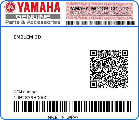 Product image: Yamaha - 14B2839B0000 - EMBLEM 3D  0