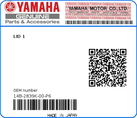 Product image: Yamaha - 14B-2839K-00-P6 - LID 1  0