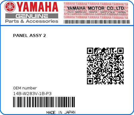 Product image: Yamaha - 14B-W283V-1B-P3 - PANEL ASSY 2  0