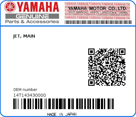 Product image: Yamaha - 14T143430000 - JET, MAIN  0