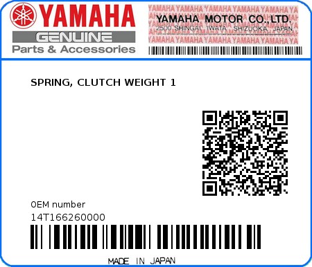 Product image: Yamaha - 14T166260000 - SPRING, CLUTCH WEIGHT 1  0