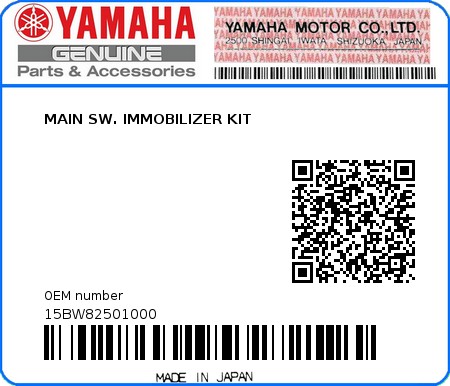 Product image: Yamaha - 15BW82501000 - MAIN SW. IMMOBILIZER KIT  0
