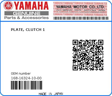 Product image: Yamaha - 168-16324-10-00 - PLATE, CLUTCH 1  0