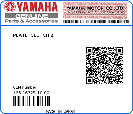 Product image: Yamaha - 168-16325-10-00 - PLATE, CLUTCH 2  0