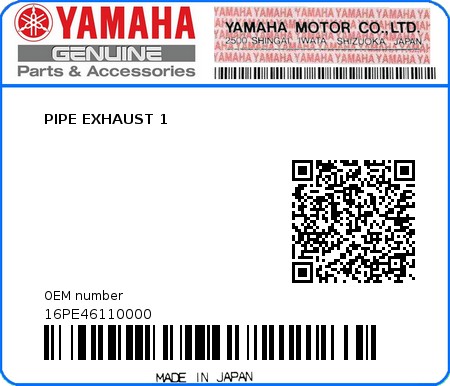 Product image: Yamaha - 16PE46110000 - PIPE EXHAUST 1  0