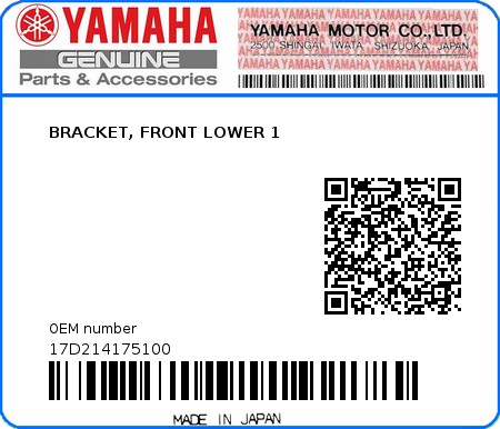 Product image: Yamaha - 17D214175100 - BRACKET, FRONT LOWER 1  0