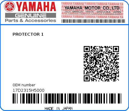 Product image: Yamaha - 17D2315H5000 - PROTECTOR 1  0