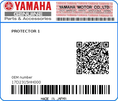 Product image: Yamaha - 17D2315HH000 - PROTECTOR 1  0