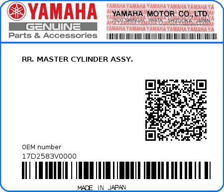 Product image: Yamaha - 17D2583V0000 - RR. MASTER CYLINDER ASSY.  0