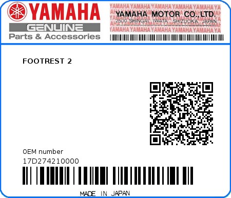 Product image: Yamaha - 17D274210000 - FOOTREST 2  0