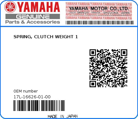 Product image: Yamaha - 17L-16626-01-00 - SPRING, CLUTCH WEIGHT 1  0