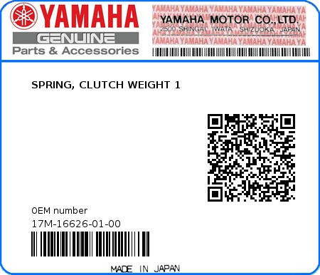 Product image: Yamaha - 17M-16626-01-00 - SPRING, CLUTCH WEIGHT 1  0
