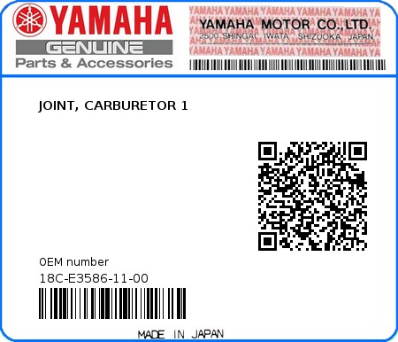 Product image: Yamaha - 18C-E3586-11-00 - JOINT, CARBURETOR 1  0