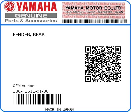 Product image: Yamaha - 18C-F1611-01-00 - FENDER, REAR  0