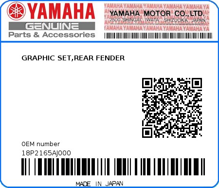Product image: Yamaha - 18P2165AJ000 - GRAPHIC SET,REAR FENDER  0