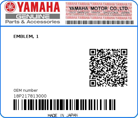Product image: Yamaha - 18P217813000 - EMBLEM, 1  0