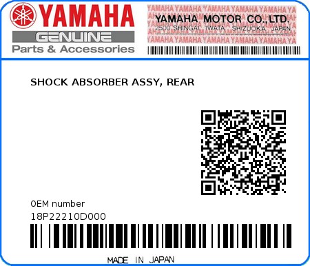 Product image: Yamaha - 18P22210D000 - SHOCK ABSORBER ASSY, REAR  0