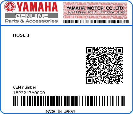 Product image: Yamaha - 18P2247A0000 - HOSE 1  0