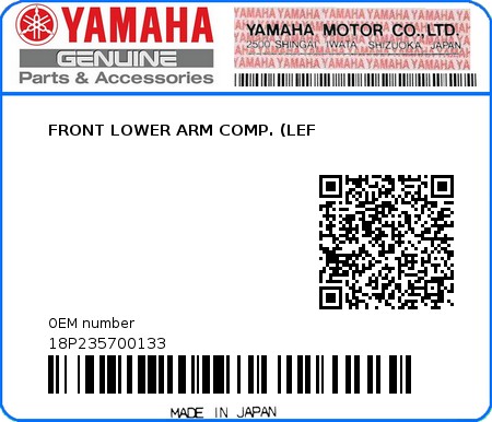 Product image: Yamaha - 18P235700133 - FRONT LOWER ARM COMP. (LEF  0