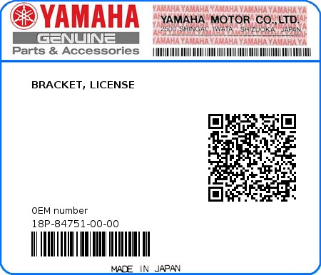 Product image: Yamaha - 18P-84751-00-00 - BRACKET, LICENSE  0