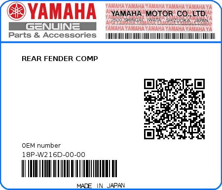 Product image: Yamaha - 18P-W216D-00-00 - REAR FENDER COMP  0