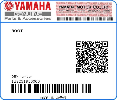 Product image: Yamaha - 1B2231910000 - BOOT  0