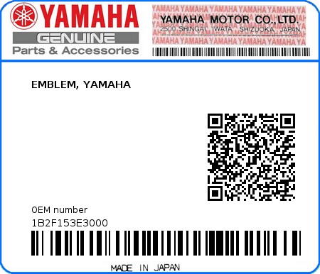 Product image: Yamaha - 1B2F153E3000 - EMBLEM, YAMAHA  0