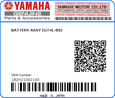 Product image: Yamaha - 1B2H21002100 - BATTERY ASSY (GT4L-BS)  0