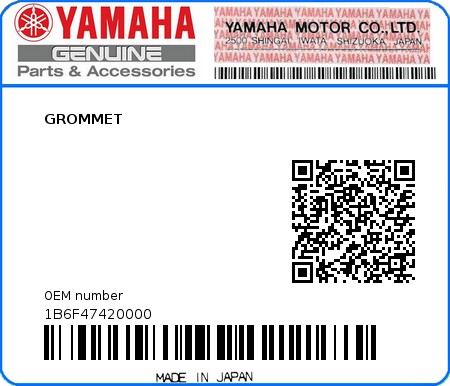 Product image: Yamaha - 1B6F47420000 - GROMMET  0