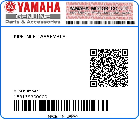 Product image: Yamaha - 1B9139300000 - PIPE INLET ASSEMBLY  0