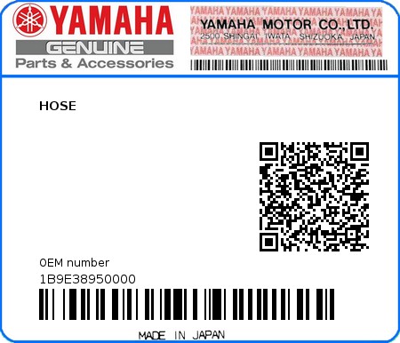 Product image: Yamaha - 1B9E38950000 - HOSE  0