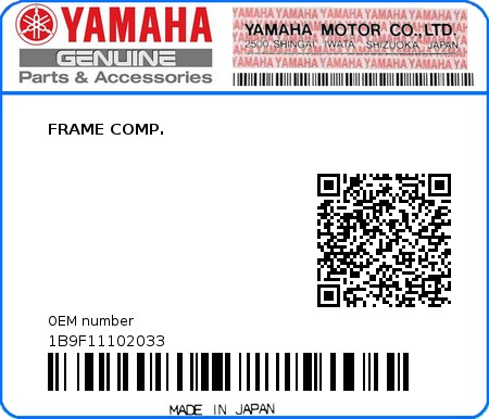 Product image: Yamaha - 1B9F11102033 - FRAME COMP.  0