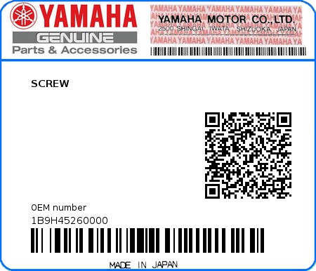 Product image: Yamaha - 1B9H45260000 - SCREW  0