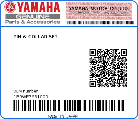 Product image: Yamaha - 1B9WE7651000 - PIN & COLLAR SET  0