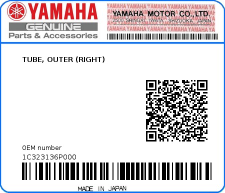 Product image: Yamaha - 1C323136P000 - TUBE, OUTER (RIGHT)  0