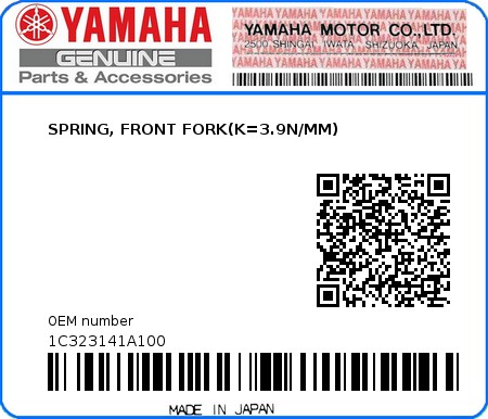 Product image: Yamaha - 1C323141A100 - SPRING, FRONT FORK(K=3.9N/MM)  0