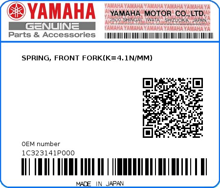 Product image: Yamaha - 1C323141P000 - SPRING, FRONT FORK(K=4.1N/MM)  0
