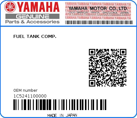 Product image: Yamaha - 1C5241100000 - FUEL TANK COMP.  0